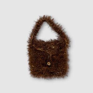 Handmade Eyelash Yarn Knit Mini Tote Bag Brown Multicolor Fuzzy Cottagecore